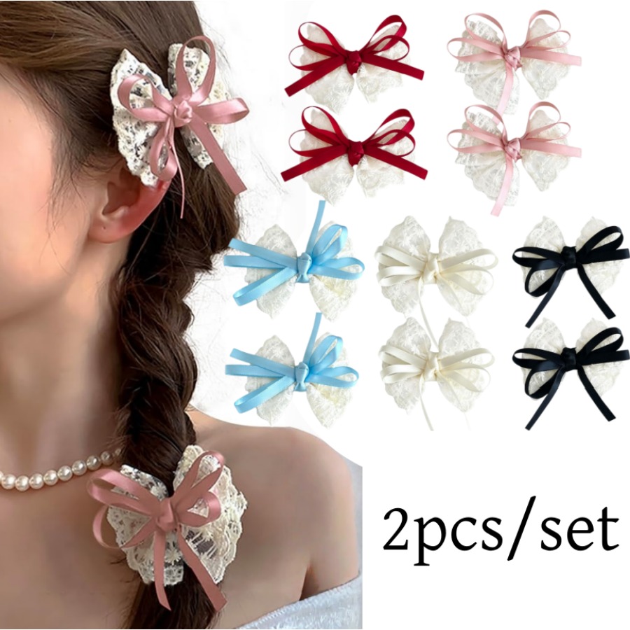 Travel Accessories With Kids - 2pcs/set Cute Lace Bow Hair Clips
