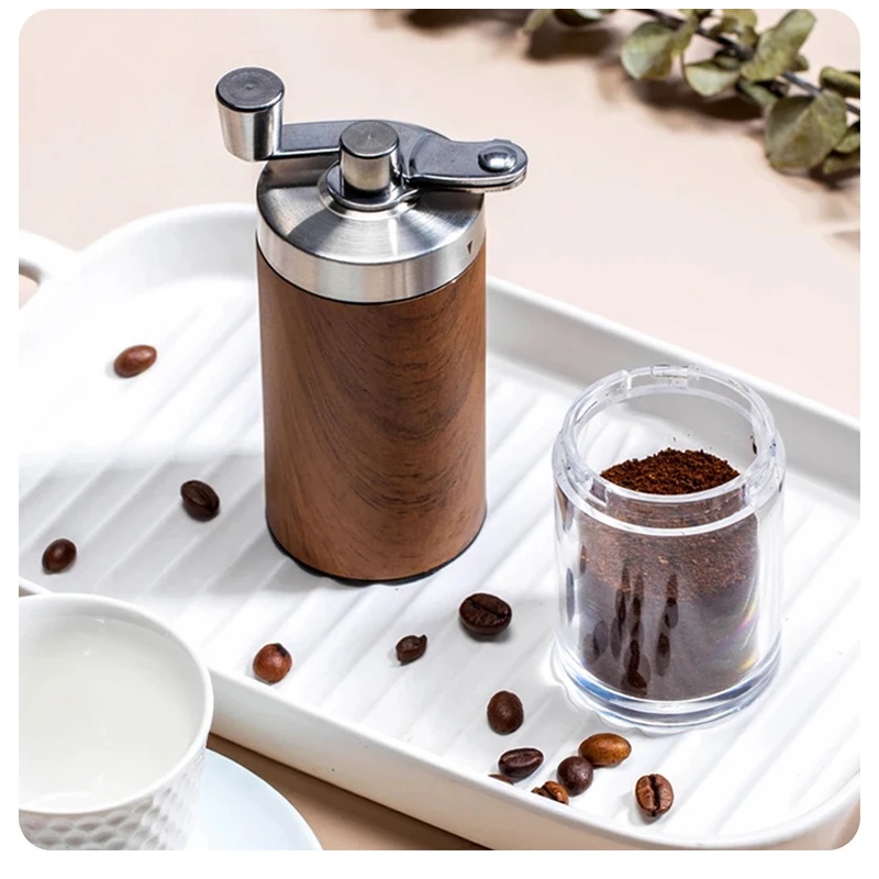 Travel Kitchen Accessories - Portable Wood Grain Hand Coffee Grinder,
