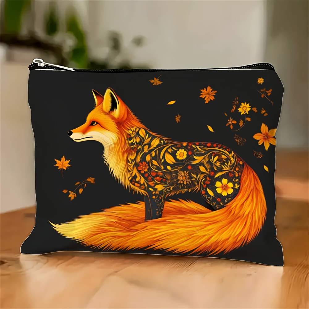 Travel Accessories Pouch - A Fox and Floral Pattern Makeup