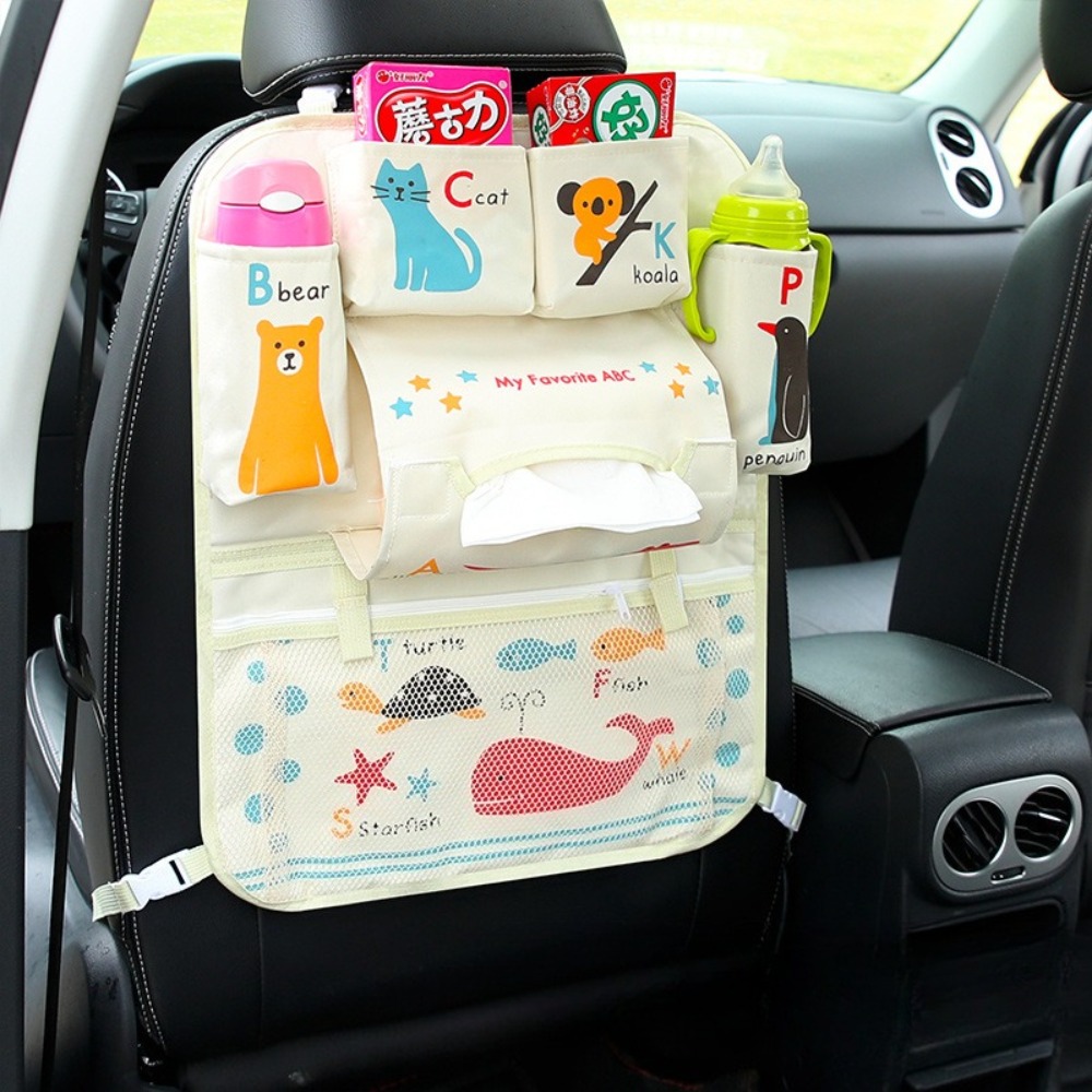 Car Seat Travel Bag - Cartoon Backseat Car Organizer Mats Back