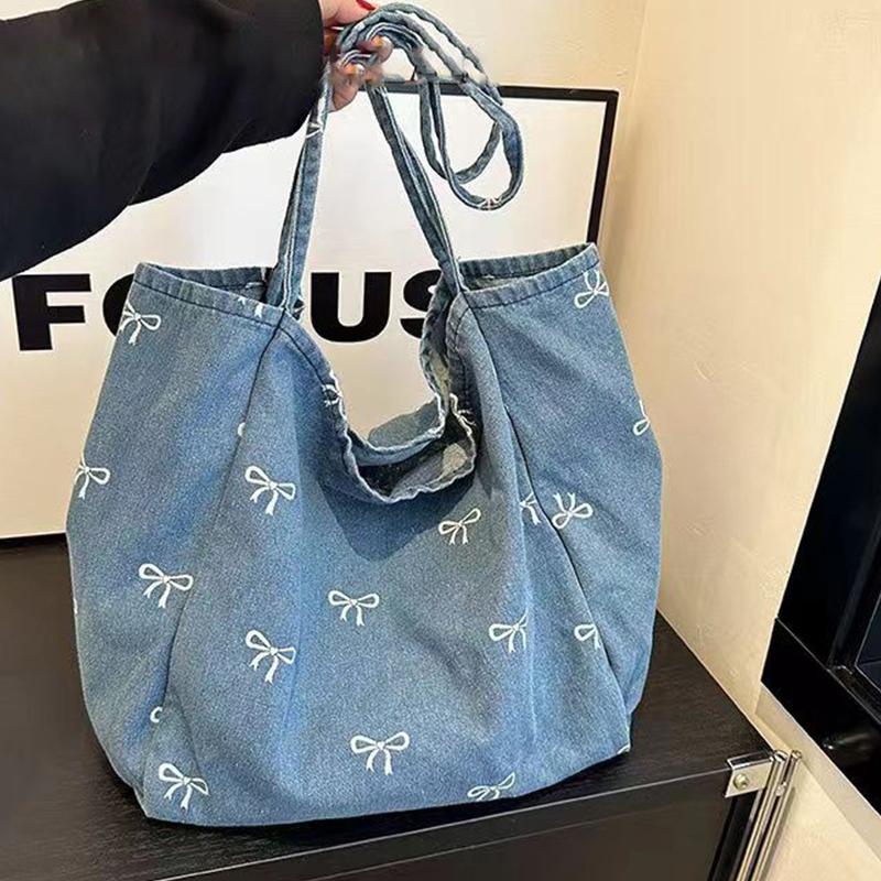 Ladies Bow Decor Denim Canvas  - Travel Accessories Tech recension och pris