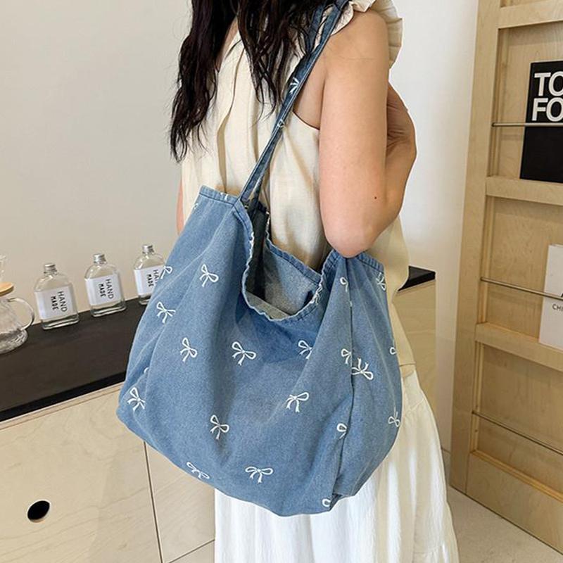 Ladies Bow Decor Denim Canvas  - Travel Accessories Tech recension och pris