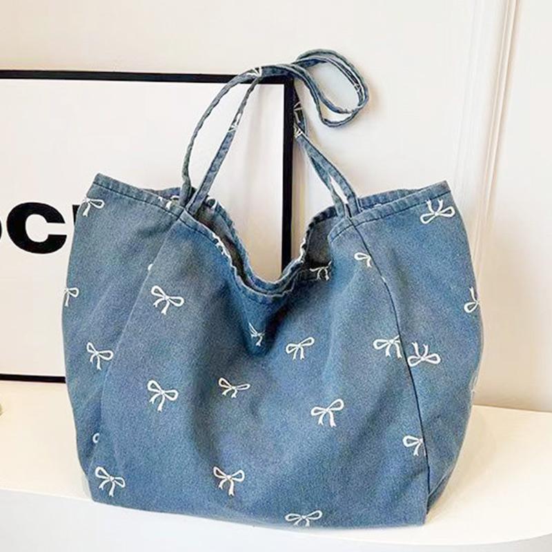 Ladies Bow Decor Denim Canvas  - Travel Accessories Tech recension och pris