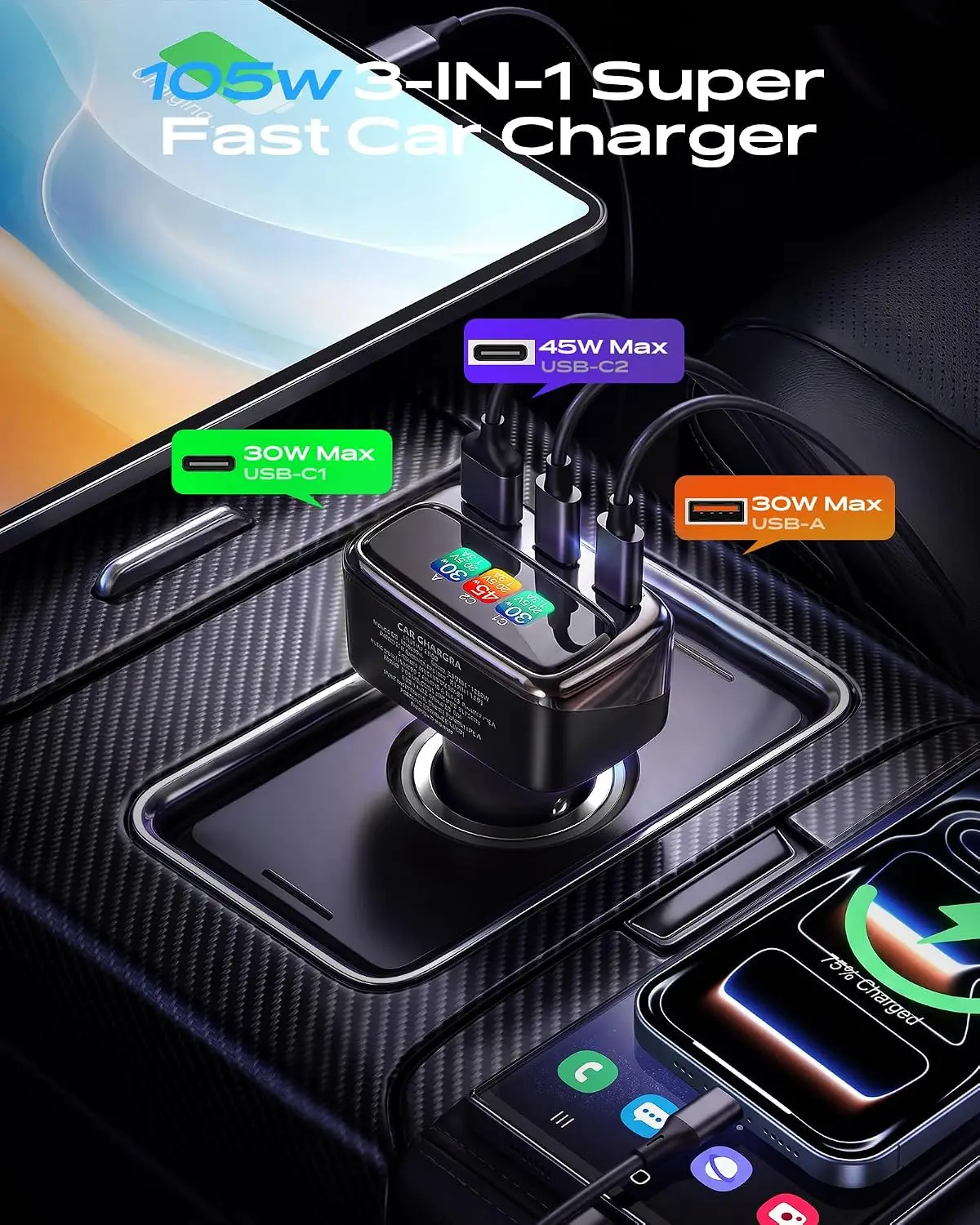 105W USB C Car Charger with Di - Travel Accessories For Men recension och pris